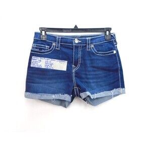 True Religion Jennie Curvy Blue Shorts Womens Size 29 (30x3) Stretch Rolled Cuff